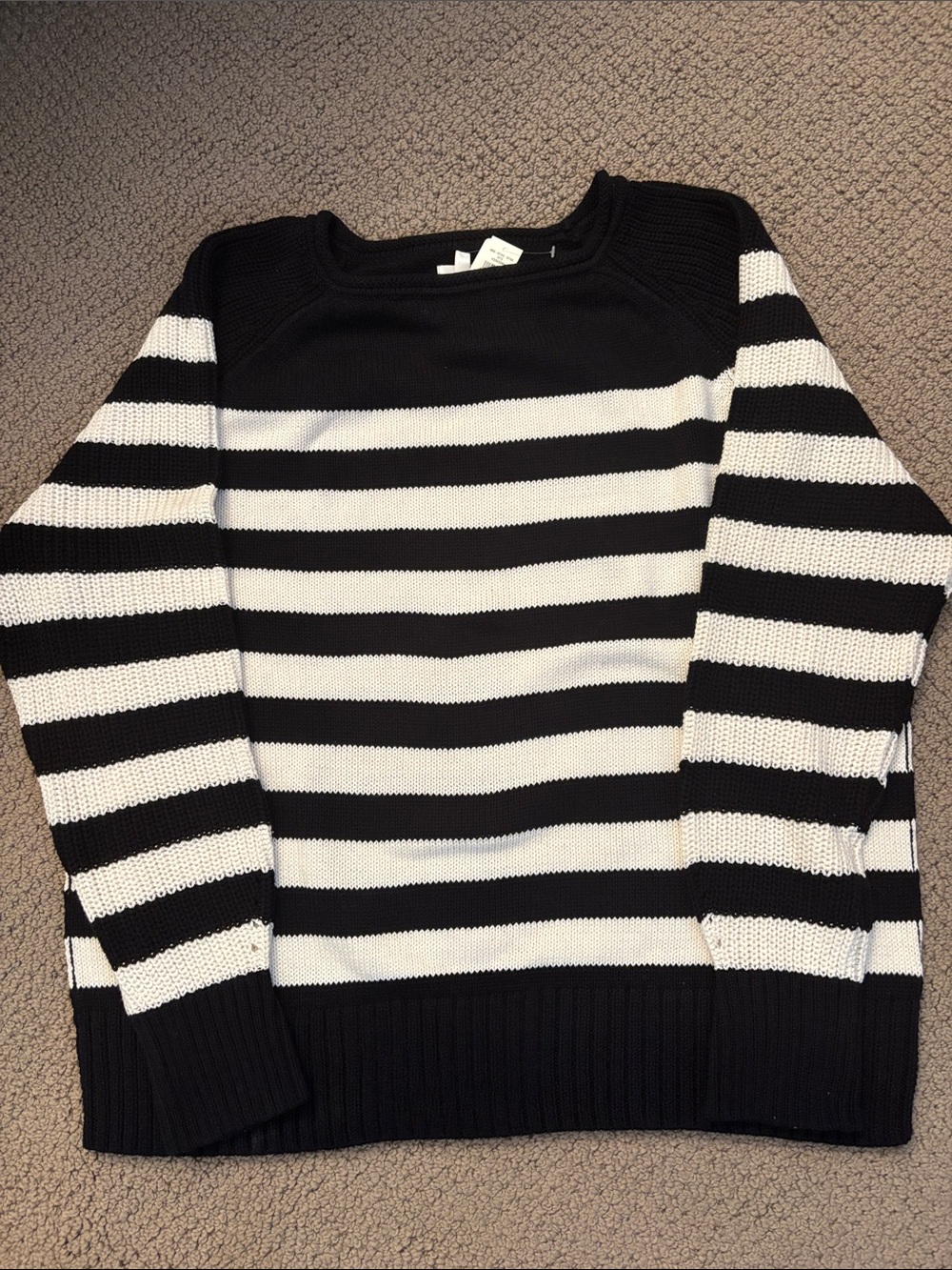 aerie Black and White Striped Crewneck Sweater